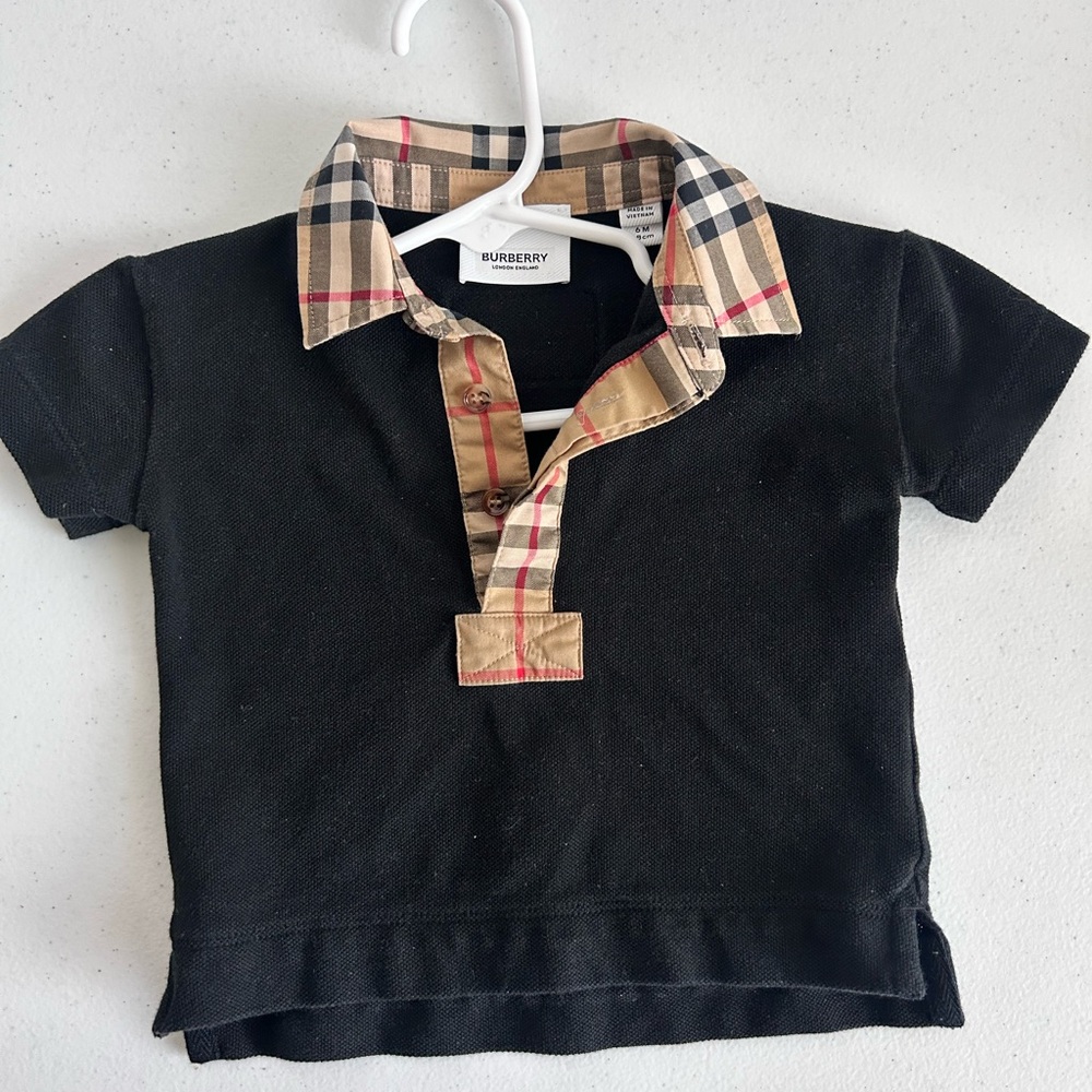 Burberry Kids Black Polo with Check Collar